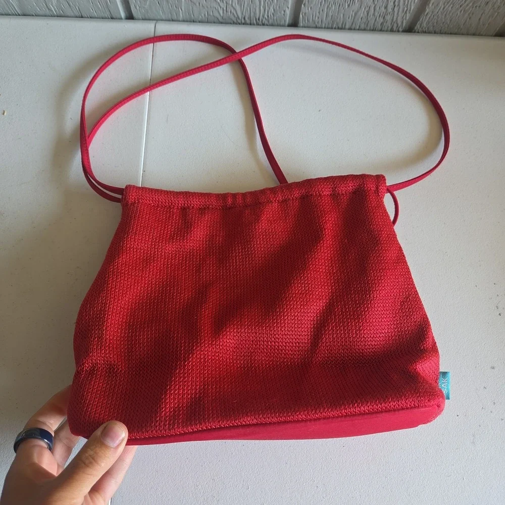 The Sak Knit Embroidery Holiday Shoulder Bag Holly Berries Magnetic Snap Close